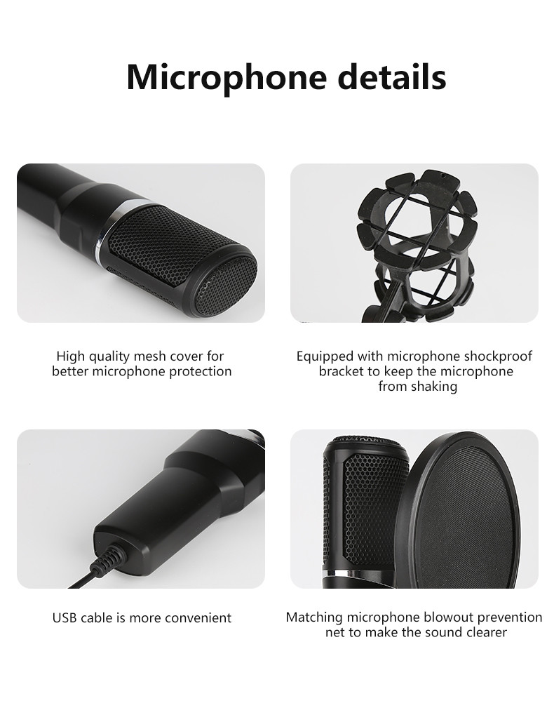 Condenser Microphone for PC Professional USB Microphone for Computer Laptop Gaming Streaming Recording Studio
