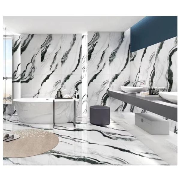 Black Forest Marble Look Ceramic Tiles 60x120 in Black and White for House