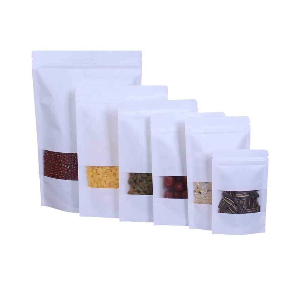 Snack plastic packaging bag Factory customized Food grade white brown kraft paper pouch stand up bag with k