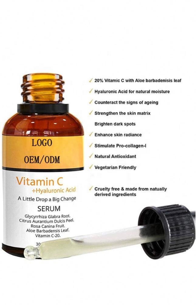 OEM Vitamin C Serum Hyaluronic Acid Liquid Formula Natural Skin Lightening Nourishing Brightening for Face Body