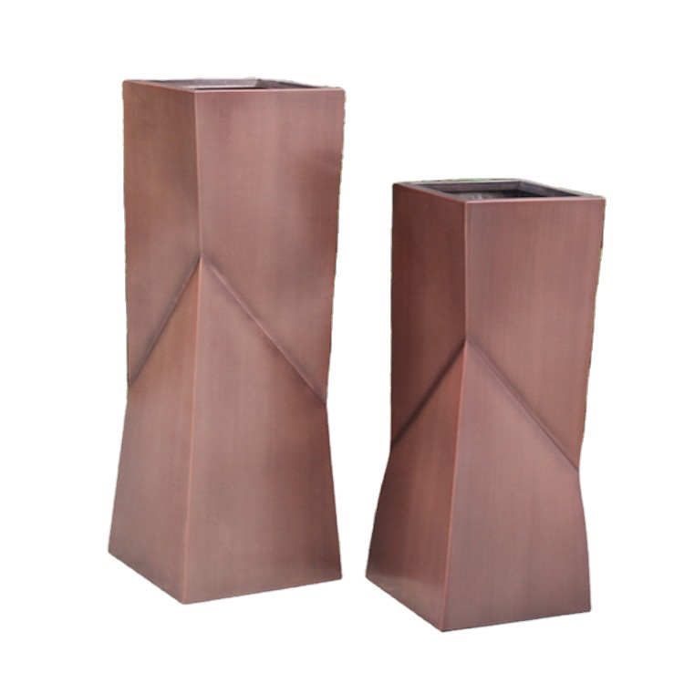 Outdoor flower planters standing metal cylinder flower pot