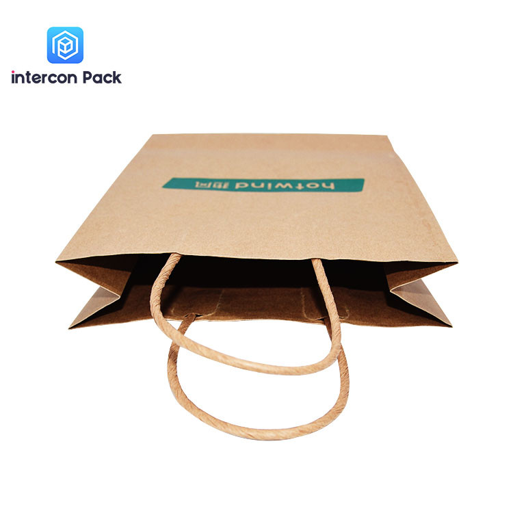 Shaped CMYK Printed Kraft Paper Bags With Handles And Logo Brown Color