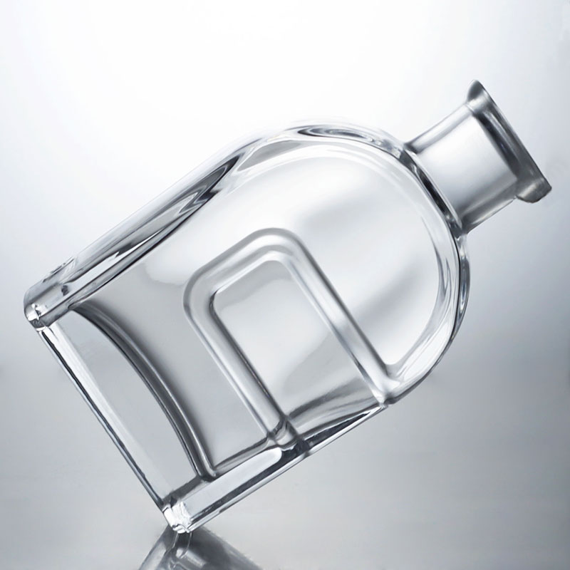 Custom Squircle Glass Liquor Bottle for Gin Rum Brandy Vodka and Cork Stopper Included