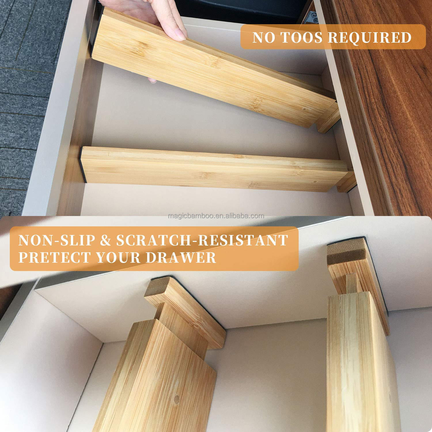Keep Your Clothing Tidy with Natural and Expandable Bamboo Drawer Dividers Adjustable
