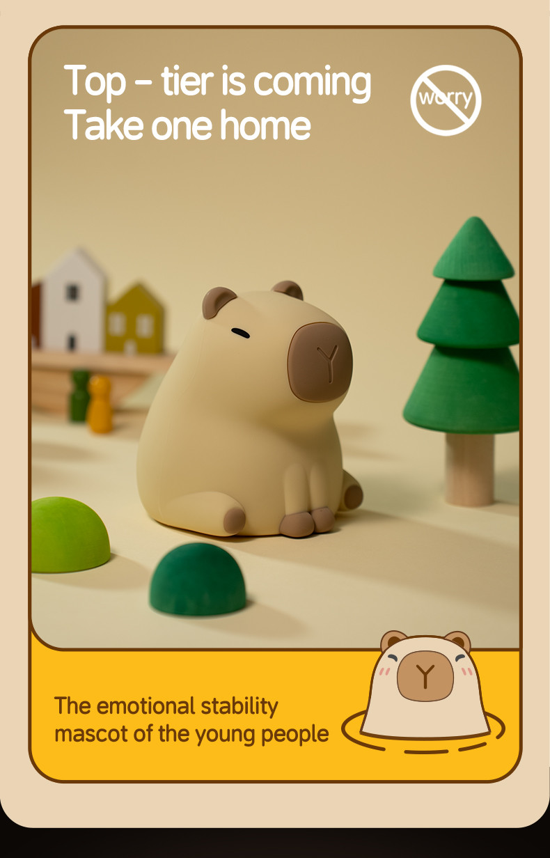 USB Rechargeable Dimming Capybara Night Lighting Silicone Night Lights Children's Bedroom Bedside Table Lamp