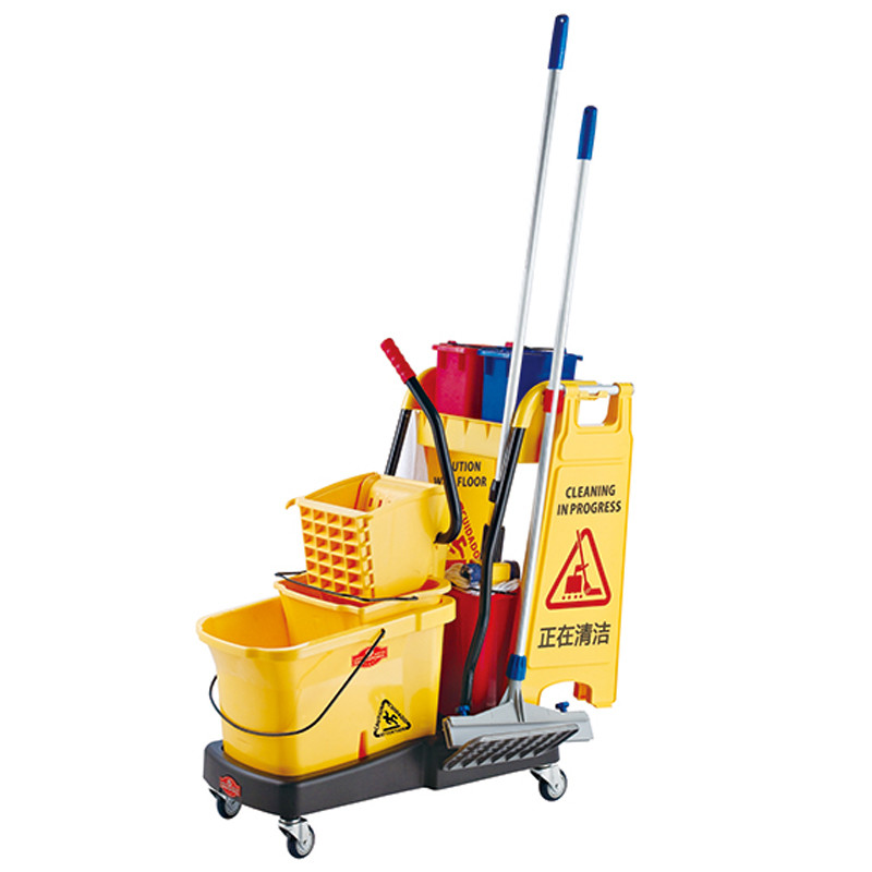 Multifunctional Yellow Plastic Hotel Cleaning Equipment With Mop Bucket / Press Wringer