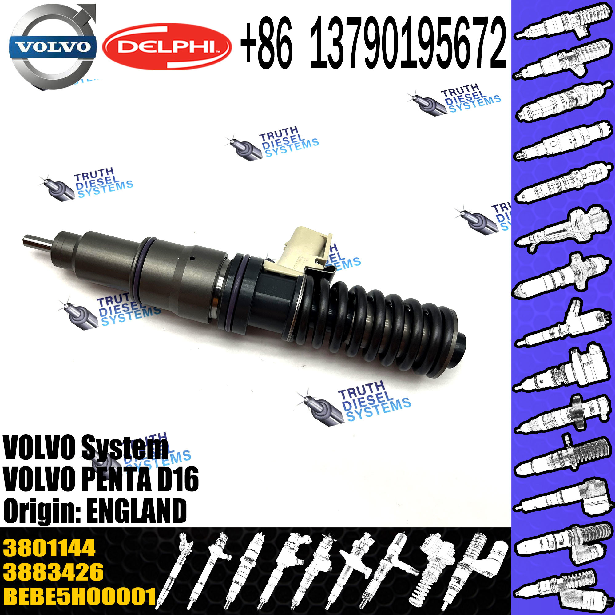3801144 03883426 Brand New Original Diesel Fuel Injector for VOL Penta D16 Engine