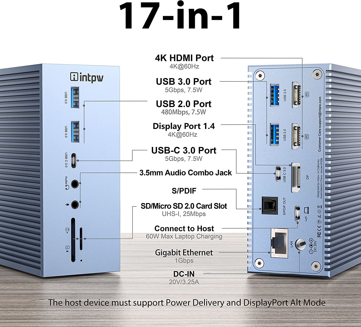 Aluminum Alloy And ABS Material USB C Docking Station with SD /TF Card Reader Plug And Play Connectivity