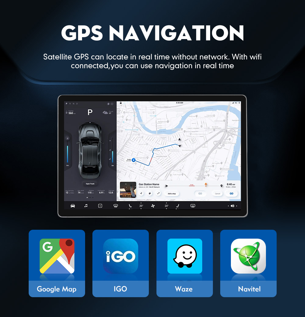 4/64gb Android Auto Head Unit 13 Inch Car Navigation with Carplay and Bluetooth 5.0