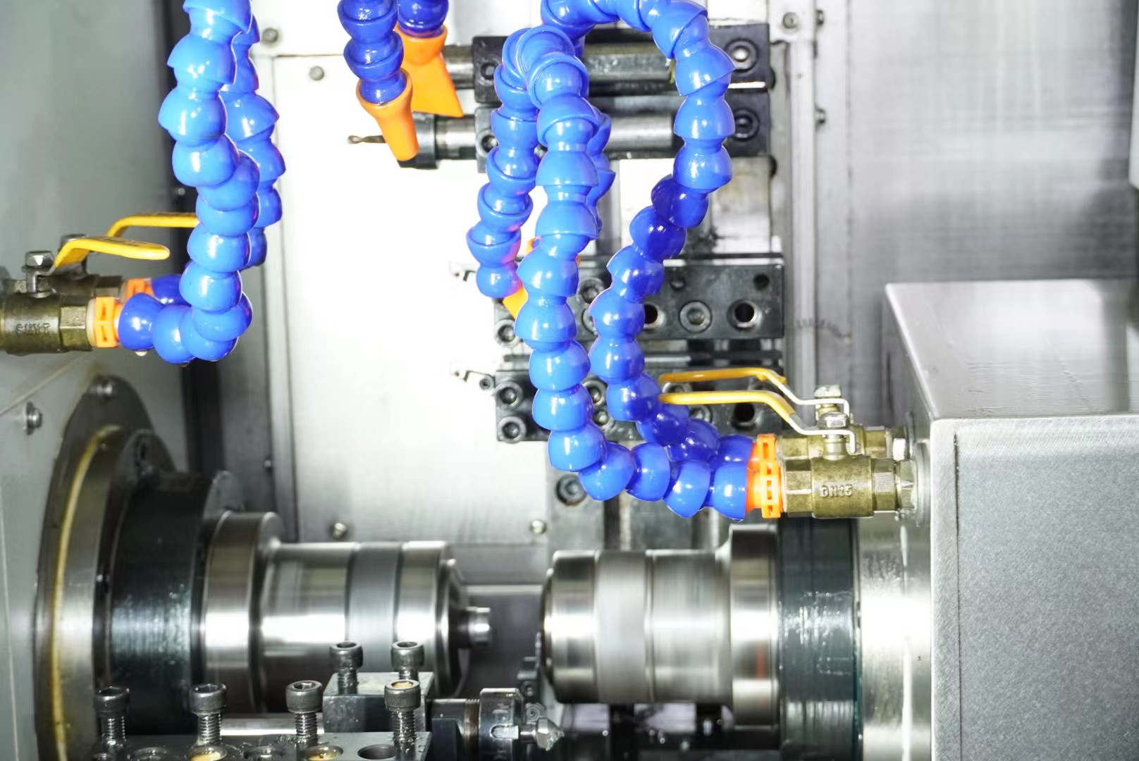 Metal Industrial Double Spindle Cnc Turning Machine FANUC Control System