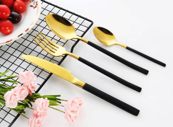 Hot Sale 304 Stainless Steel Flatware Set/Hotel Cutlery Black and Gold/Wedding
