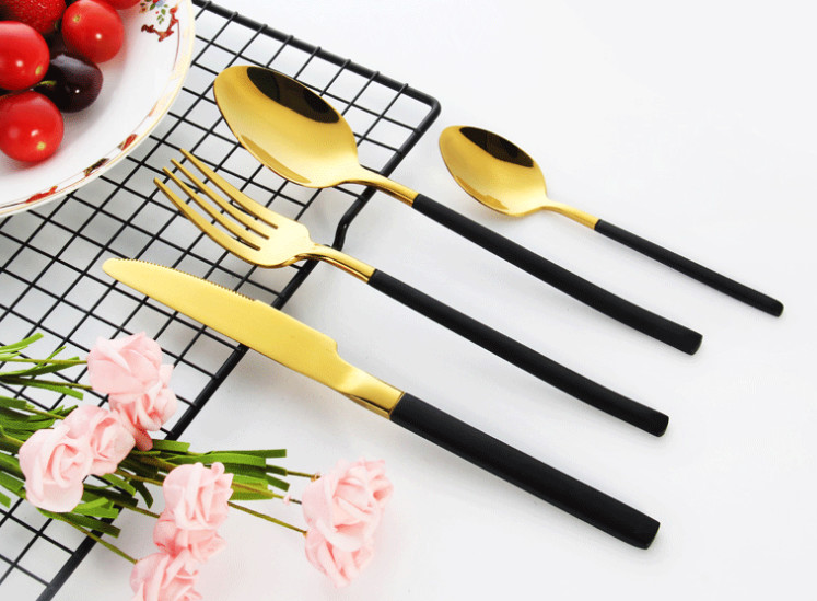 Hot Sale 304 Stainless Steel Flatware Set/Hotel Cutlery Black and Gold/Wedding Banquet Tableware