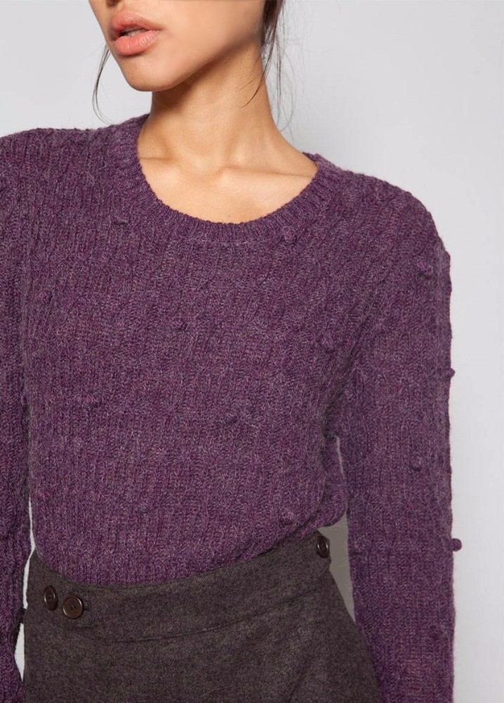 Grey / Berry Women'S Cable Knit Pullover Sweaters With Bubble Sweater Water Soluble