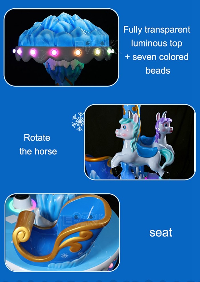 Amusement Equipment Mini Carousel Ride Coin Operated Ice And Snow 3 Players