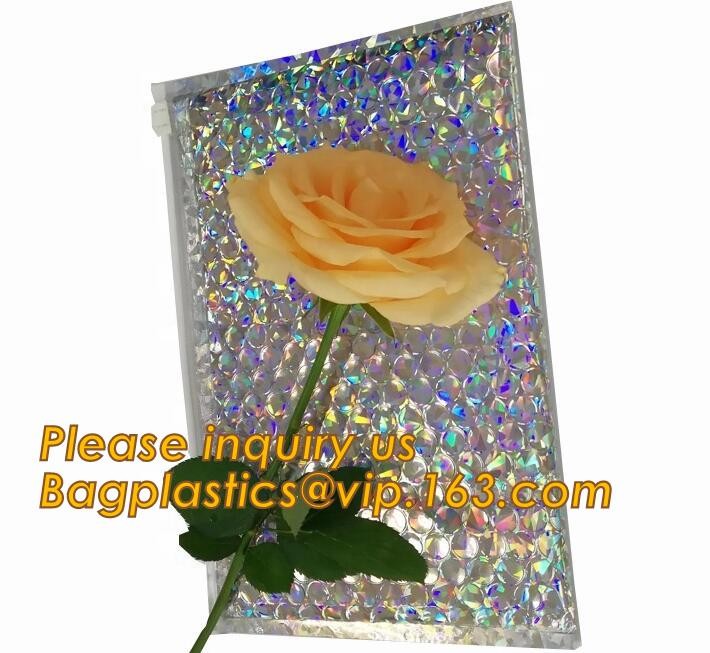 air mail metallic holographi rose gold bubble padded mailer / Zip lockkk bubble bag/ slider bubble bag,Holographic Factory
