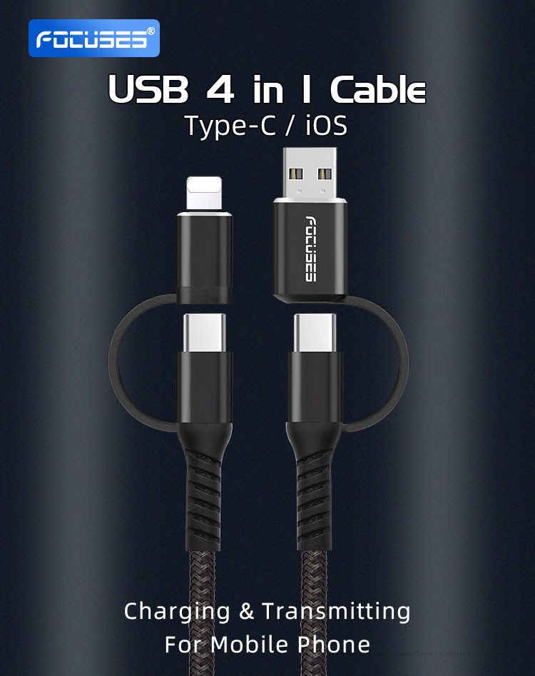 Tangle Free 1M Fast Charging Data Cable 4 In 1 USB Cable