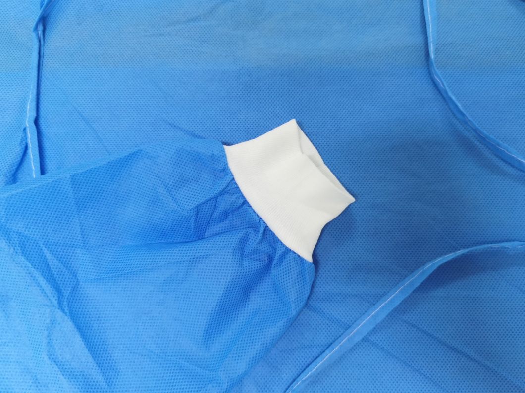 SMS Fabric Disposable Gown Waterproof Soft PPE Wholesale Visit Gown with Knitted Cuffs
