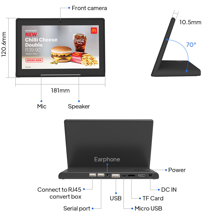 7 Inch 1024*600 Desktop Tablets LCD Tv Digital Signage Panel All In One Pc