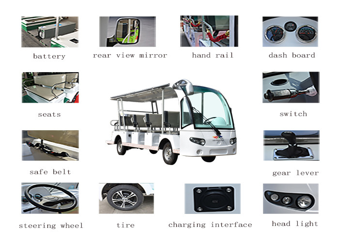 Low Noise Electric Sightseeing Car 14 Person , Multi Passenger Electric Tour Bus