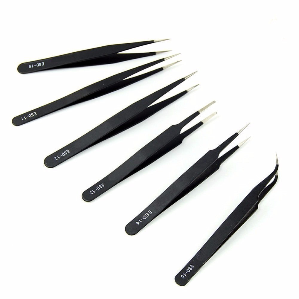 High Temperature Resistance Fine Point Tweezers , ESD Hand Tools Silver Color