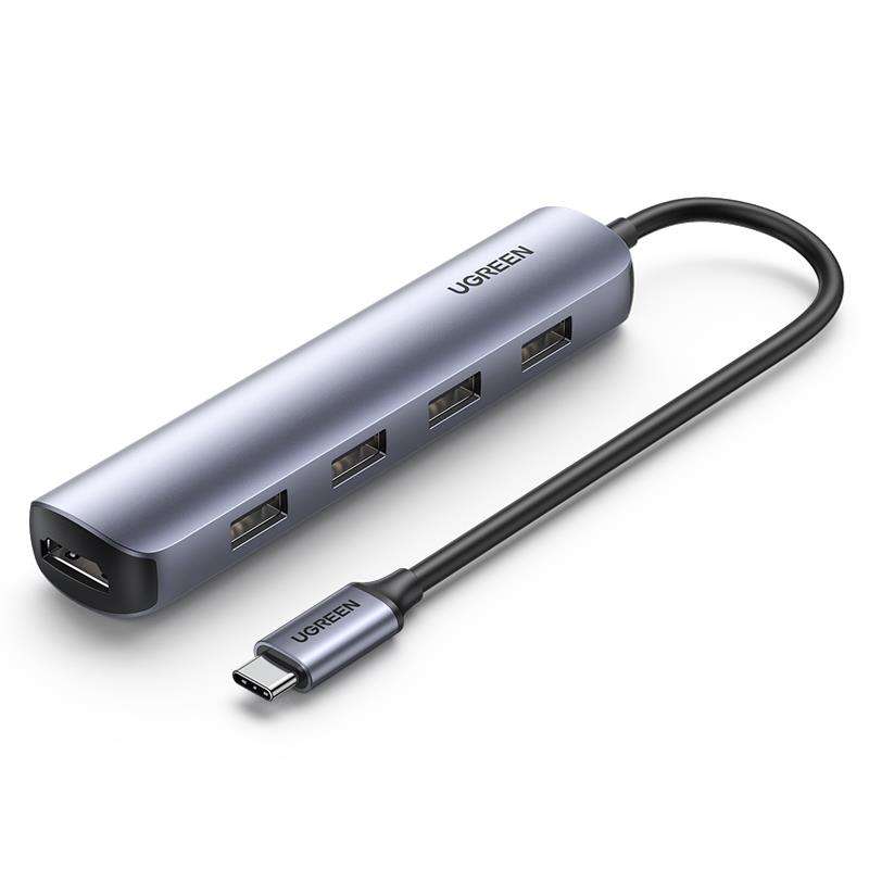 USB C Hub Adapter 4K 30Hz USB C to HD-MI Adapter 4 USB 3.0 Ports Type C Multiport Adapter High-speed Data Transfer