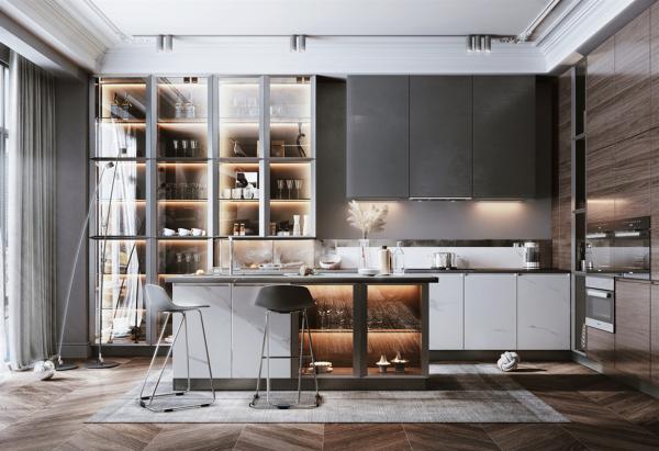KITCHEN FURNITURE WITH KITCHEN CABINET VENEER OF BEADED SHAKER PANEL AND SOLID