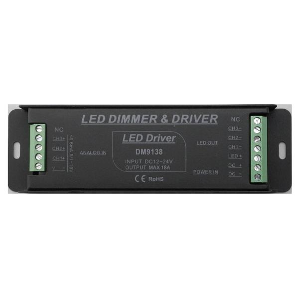 3 Channels LED Dimmer Controller PWM Signal Output 0-10V Aluminium Alloy Housing