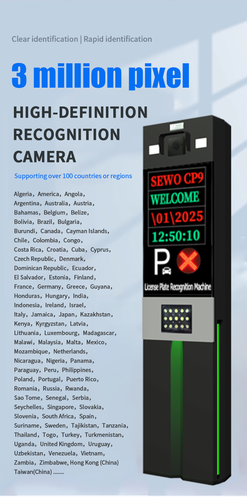 Steel Tempered Glass Automatic Licence Plate Recognition Vietnam Thailand Car Parking Management System