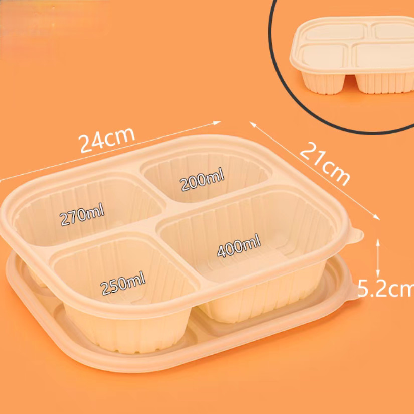 Degradable 3 Compartment Biodegradable Food Boxes Take Out Lightweight