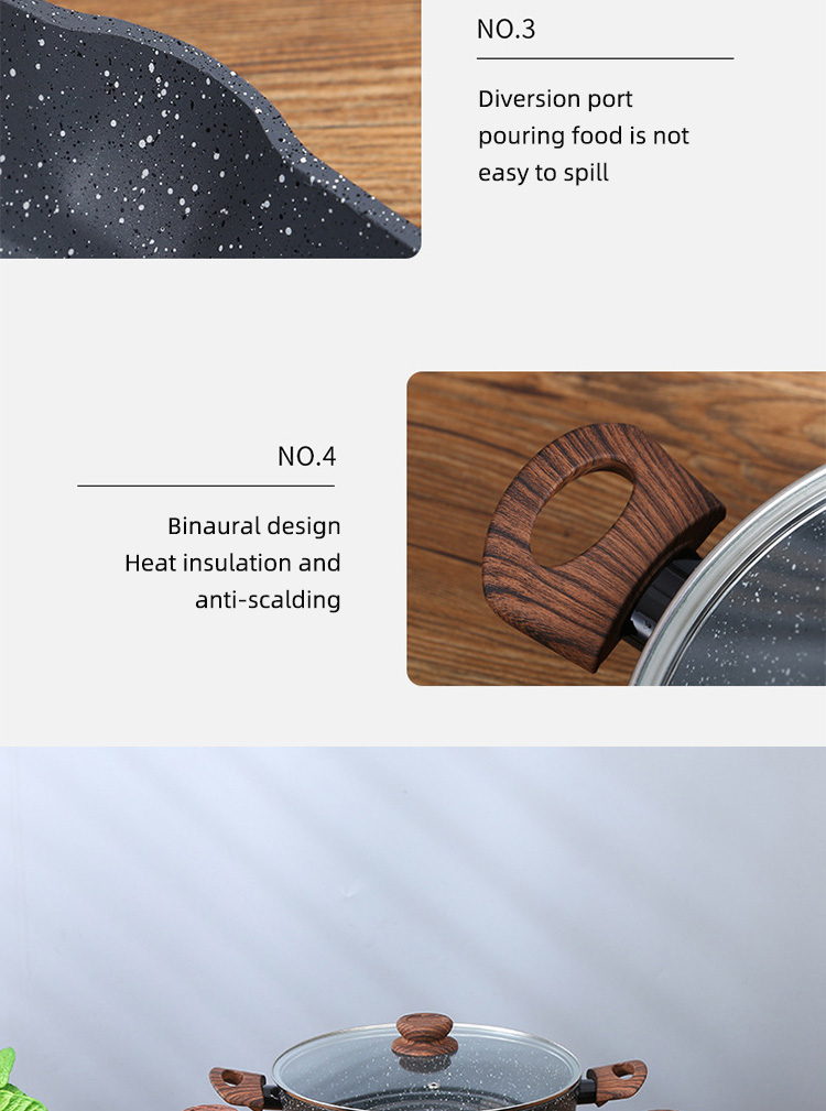 Various Models Kitchen Cookware Maifan Stone Aluminium Ollas Cooking Pot Sets With Thick Wooden Handle