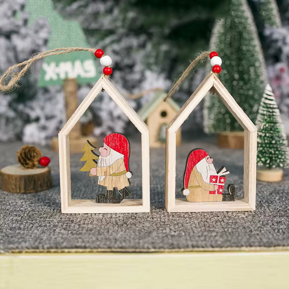 Wooden Christmas decorations Three-dimensional painting Santa Claus display Creative Christmas tree decorations