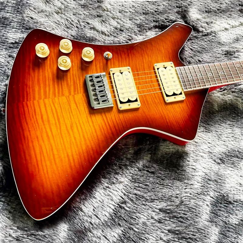 Custom BURN WASH Shaped Left Handed Electric Guitar Flamed Tiger Maple Veneer Color can be Customized