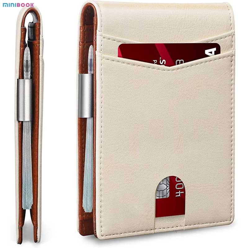 Anti-RFID Protected Slim Metal Money Clip Designer Wallet for Men in Genuine Leather