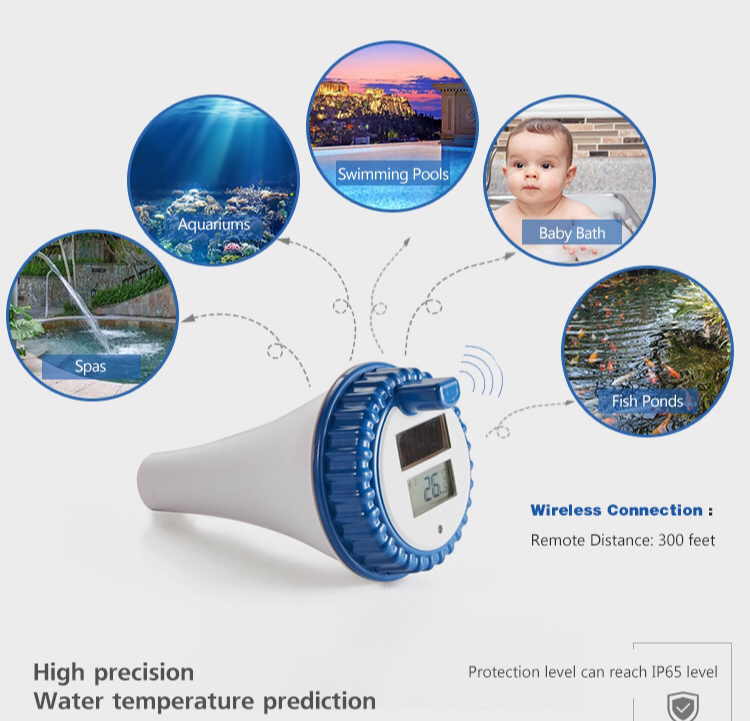 Remote Wireless Floating Pool Thermometer With Solar Energy Power Supply And Display