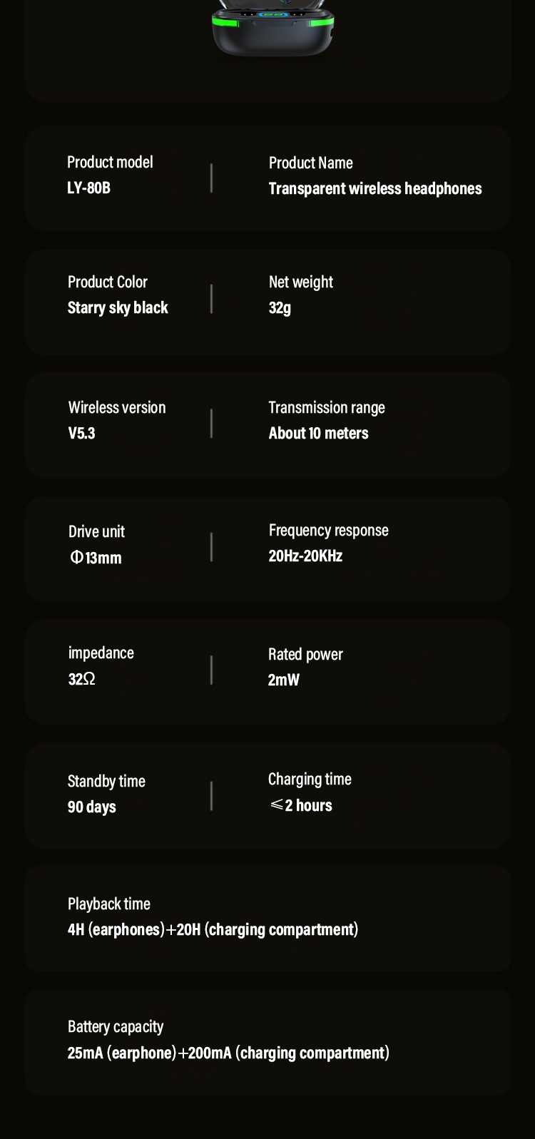 On-Ear Style Waterproof TWS Earphones with Low Latency and Transparent LCD Display