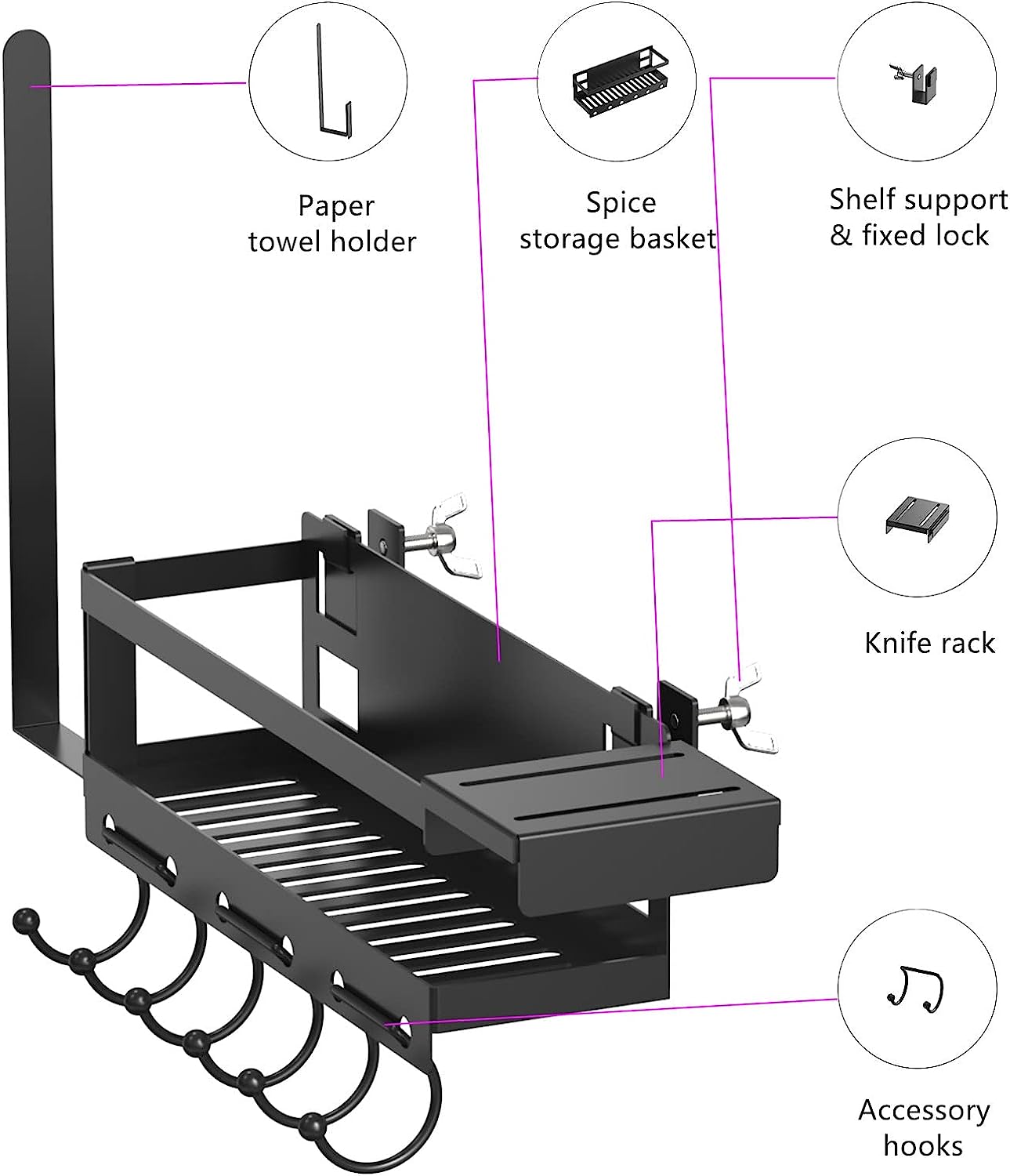 Space Saving Grill Caddy with Paper Tower and Knife Holder Installation Type Hook