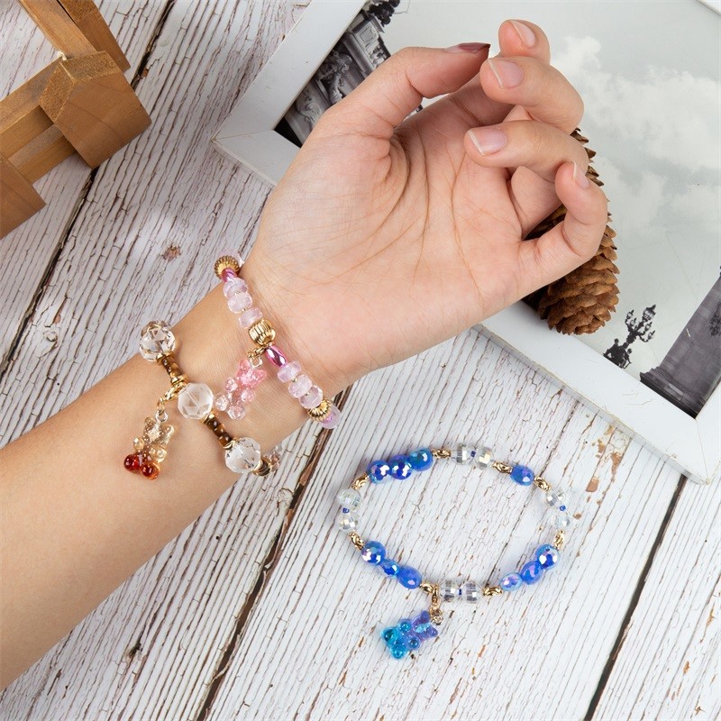 Jelly Bear Charm Handmade Beads Bracelets Candy Color Brithday Gift For Girl