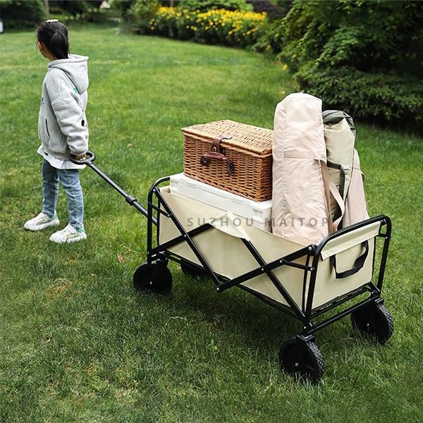 Compact Folding Wagon Cart Adjustable Collapsible Wagon For Outdoor Camping