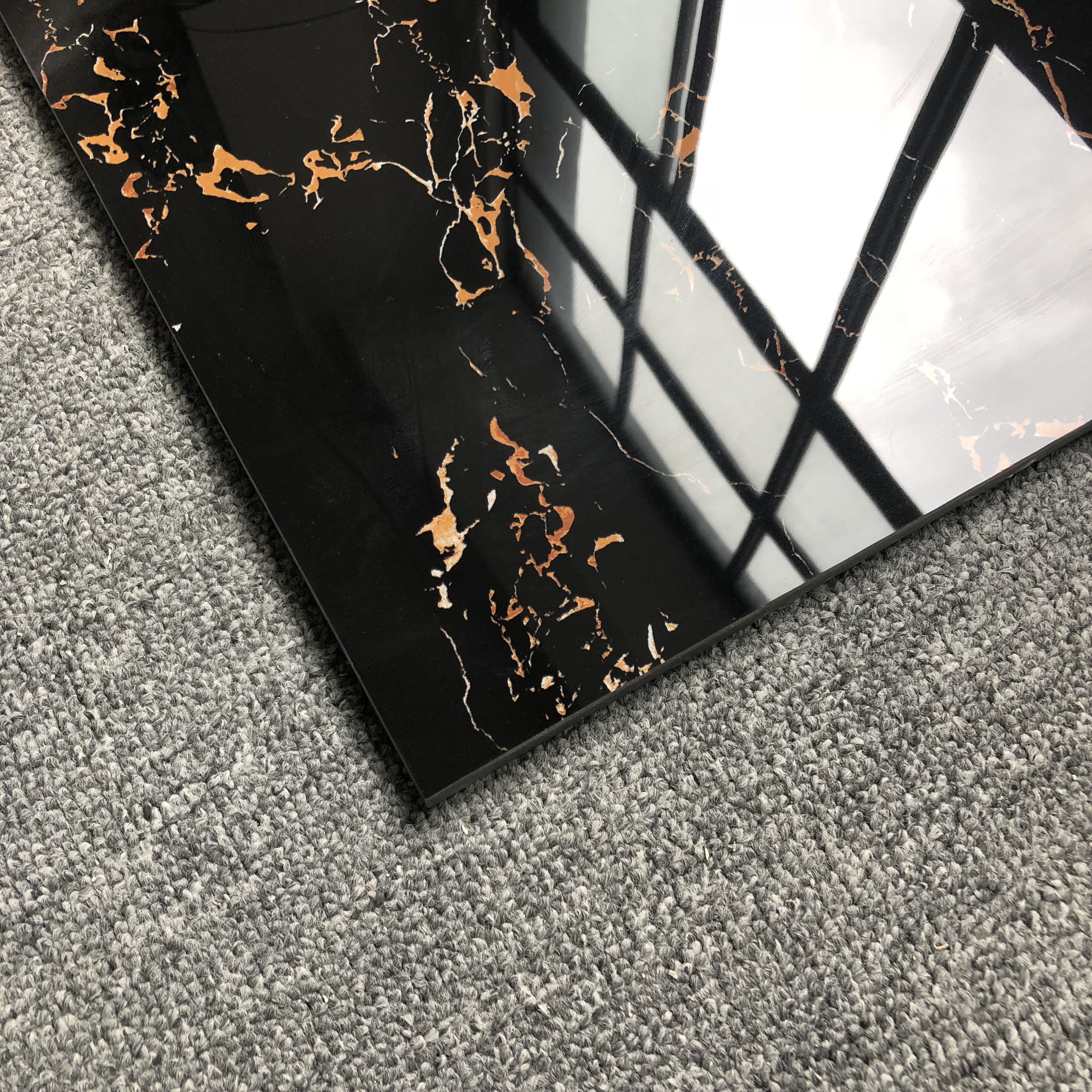GLOSSY Double Loading Tiles Imperial Black Golden Tile Fireplace Wall Tiles with Flowers