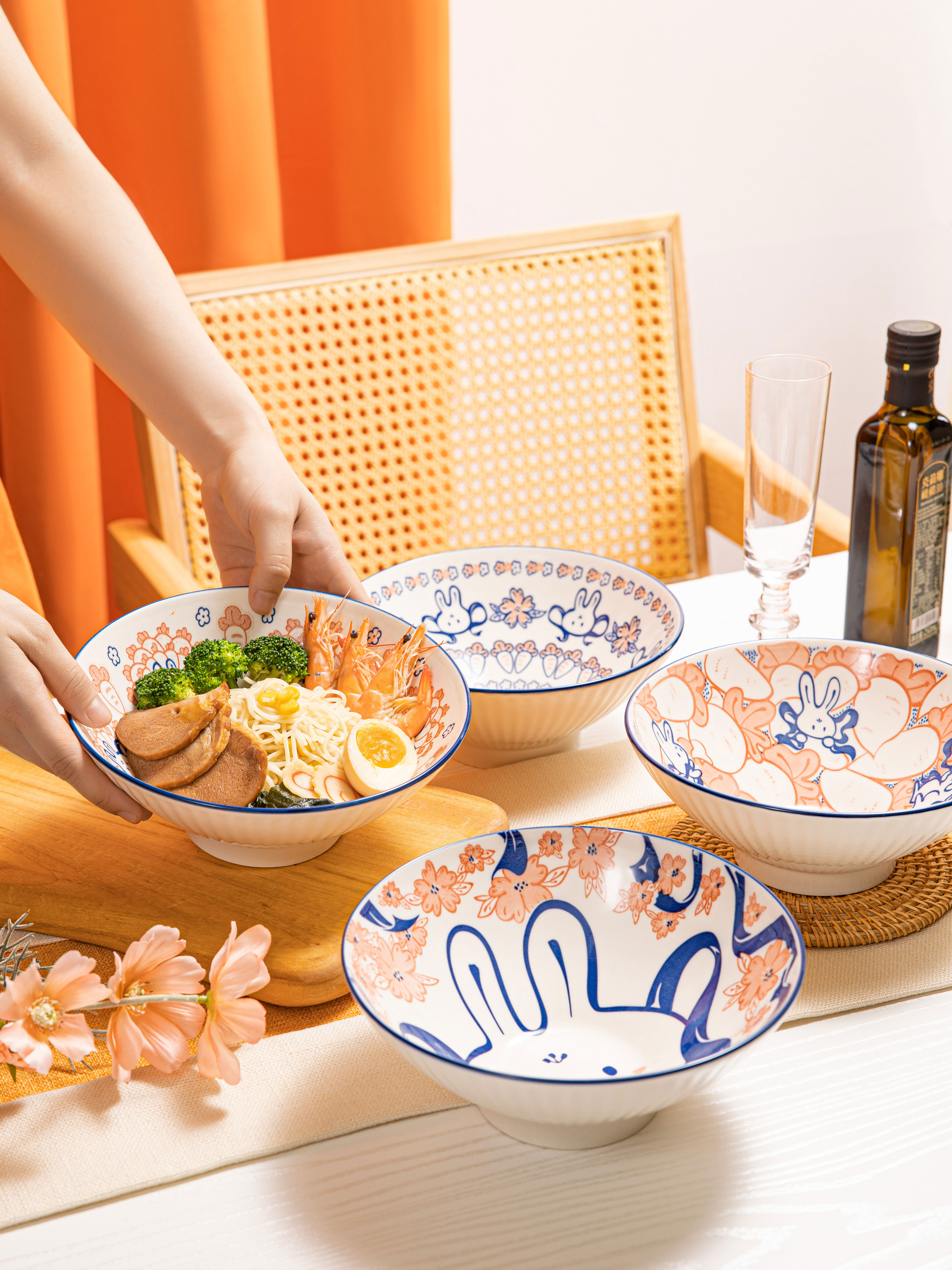 Ready To Ship In Stock Personalized Ceramic Bowls Gift Set Colorful Printed Under Glazed Kitchen 4pcs Soup 6.5 Inch 8 Inch