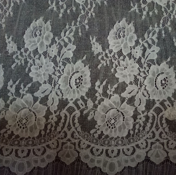 French Eyelash Lace Fabric with cord for Bridal Dress with Ivory color