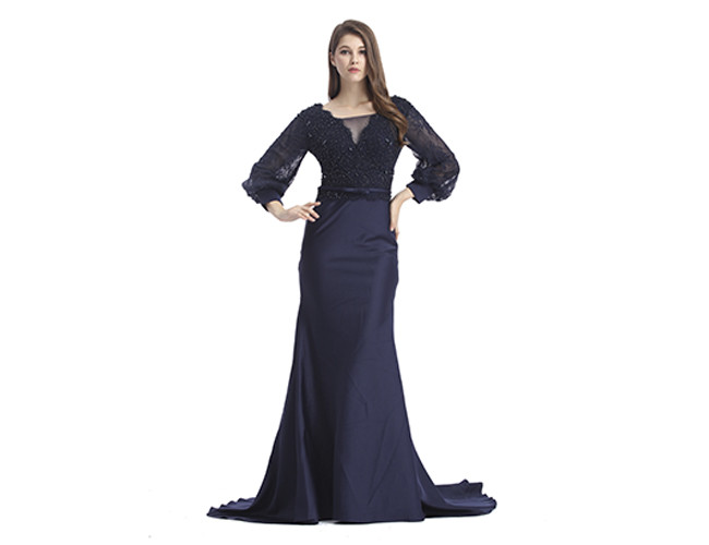 Three Quarter Sleeve Sexy Women Arabic Wedding Party Dresses Mermaid Style