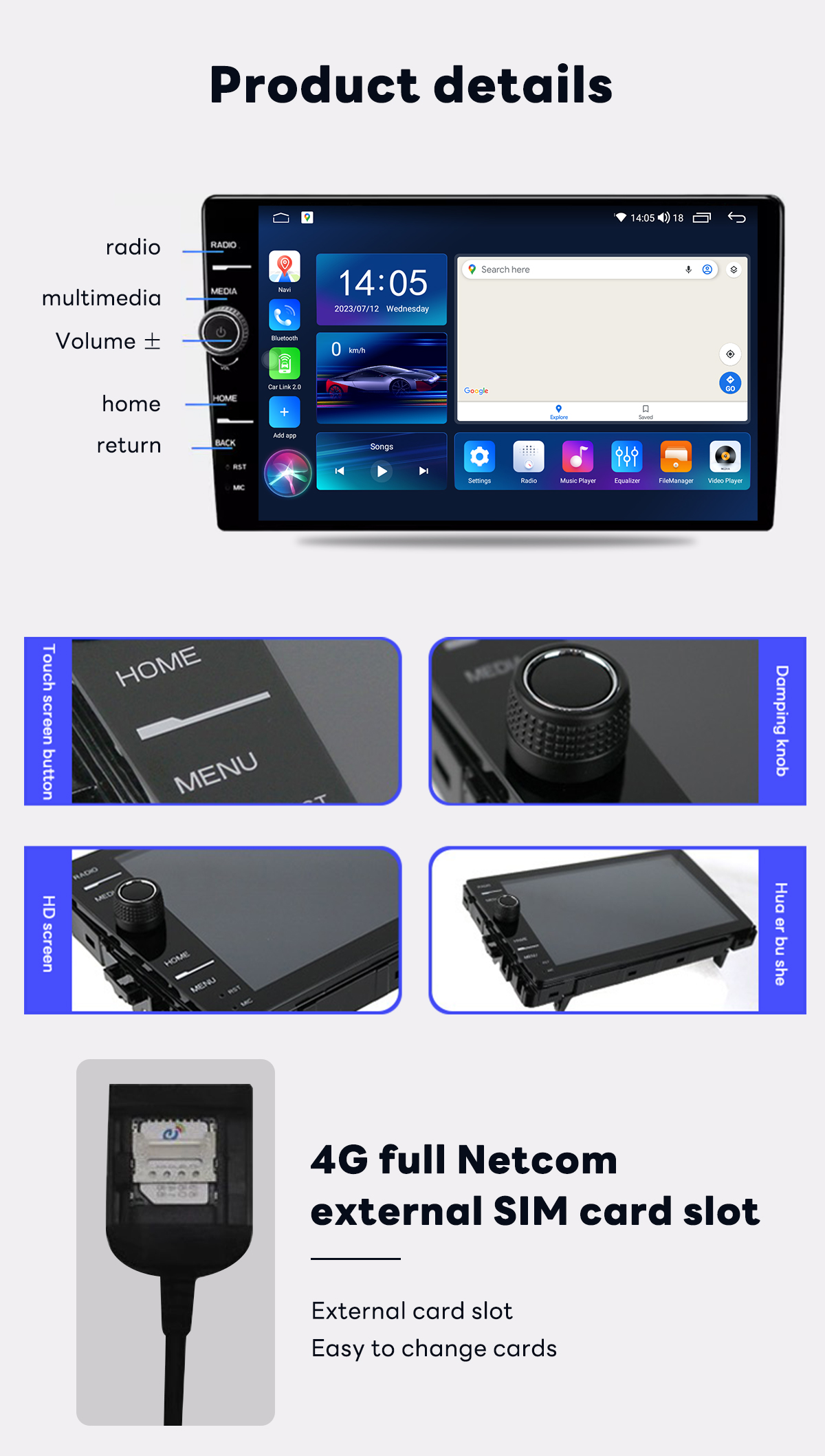 9 inch Car GPS Stereo Player with DSP 36 EQ Adjustment and Wired Carplay Android Auto