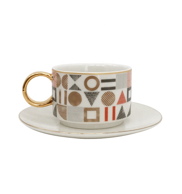 Ceramic Sauce Dish Tea Cup Pottery Ceramic Stacking Coffee Cups And Saucers With Gold Handle