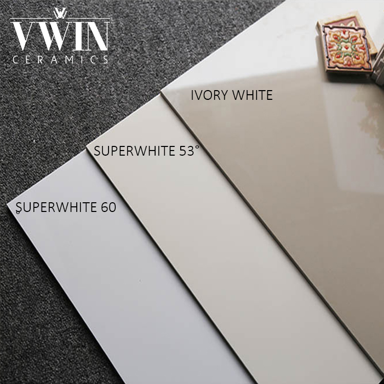 White Glazed Double Charge Vitrified Ceramic Floor Tiles for Kitchen and Bathroom