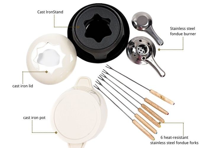 OEM Cast Iron Fondue Non Stick Enamel Cheese Fondue Pots 1.5 Quart