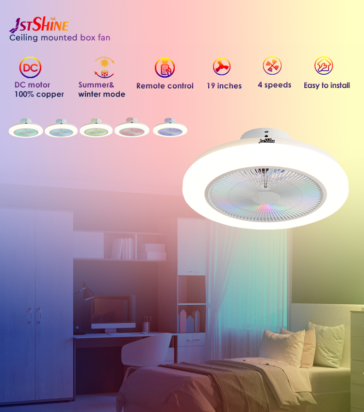 19 INCH/OEM LED Ceiling Fan with White Finish and RGB Atmosphere Light Hidden Blades