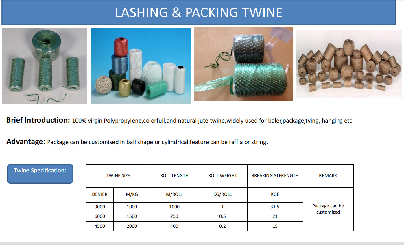 UV Treated Polypropylene Raffia Packing Twine 1000m/Kg 1500m/Kg Twisted