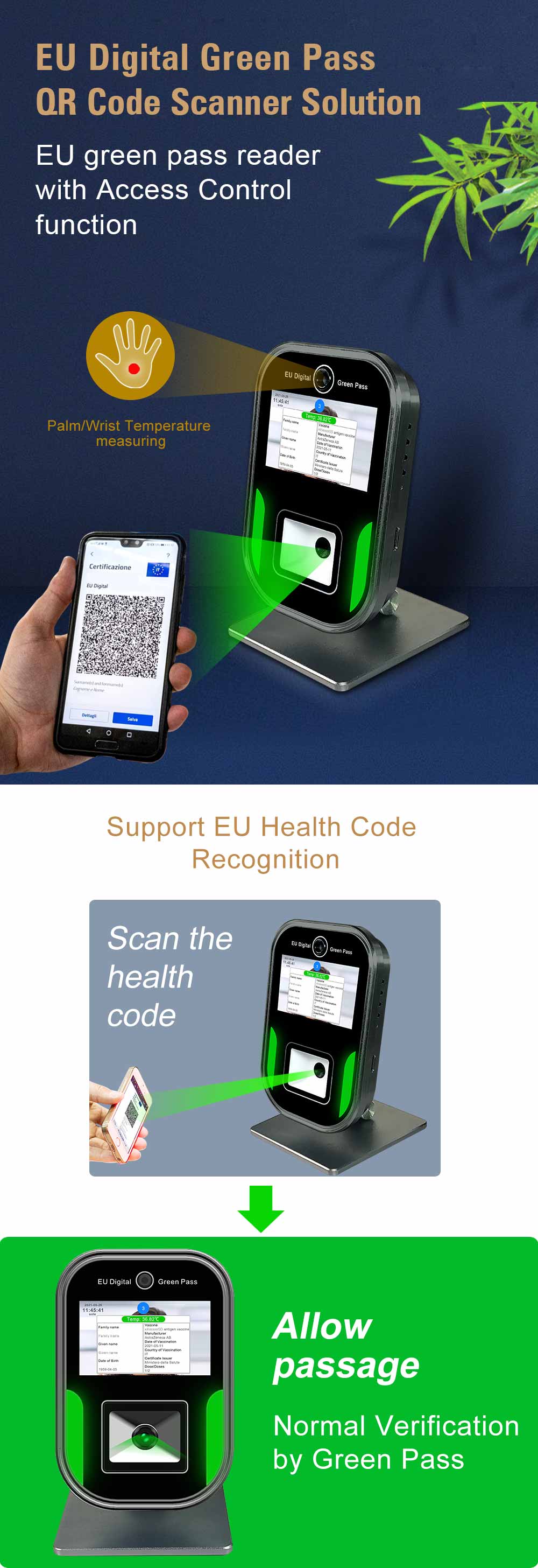 5 inch display health management HongKong QR Code scanner Hongkong green pass reader