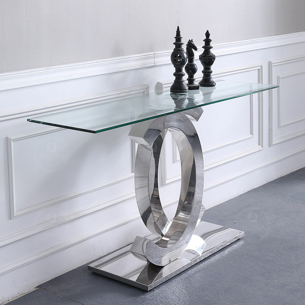 Rectangular OEM SS Console Table With Clear Tempered Glass Top